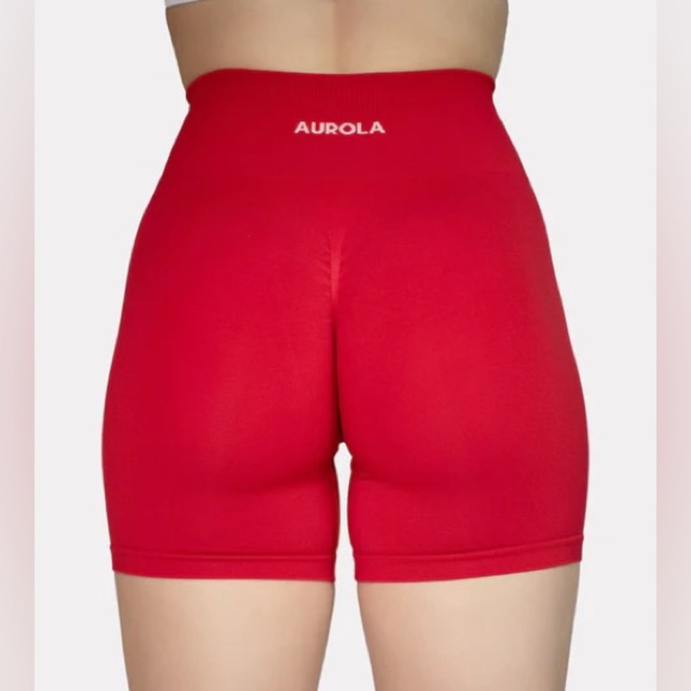 AUROLA Workout Shorts High Waist Seamless Scrunch Size Medium Womens Red ❣️🔥EUC